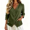 Women's Linen Shirt Button Down Three-Quarter Sleeve Casual Loose Fit with Pockets