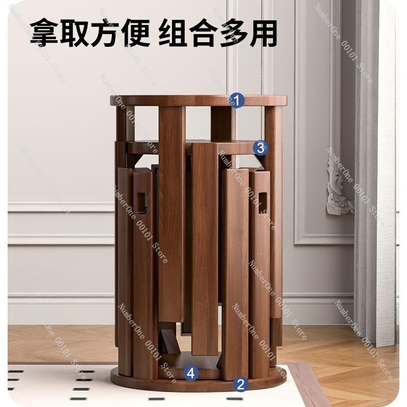 Stackable Stool, Wooden New Chinese-style Stackable Stool, Solid Wood Round Stool, Dining and Coffee Table for Household Use