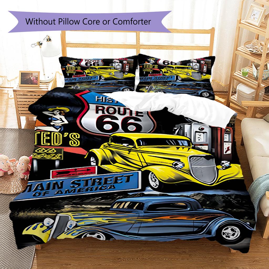 Set Copripiumino Trapuntato con Motivo Route 66 Federa Decorazione per la Casa Regalo di Compleanno (1 * copripiumino + 2 * federa, senza nucleo)