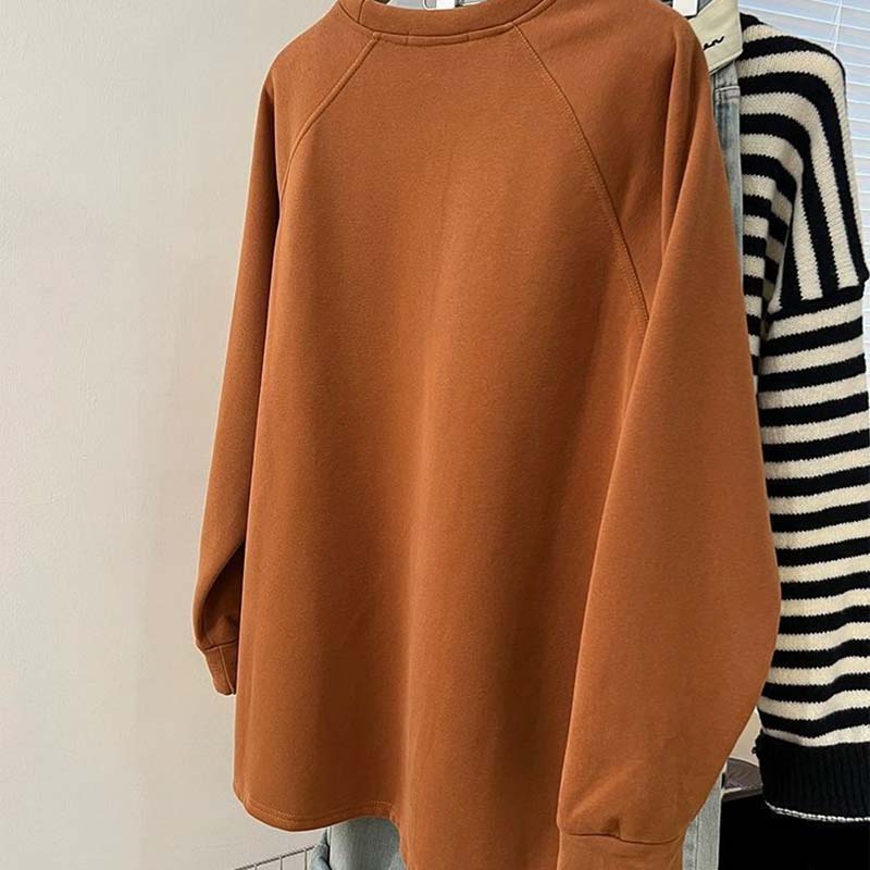Sweatshirt for Women Autumn Winter Solid Color Thickened Warm Stretchy Long Sleeve Oversize Tops