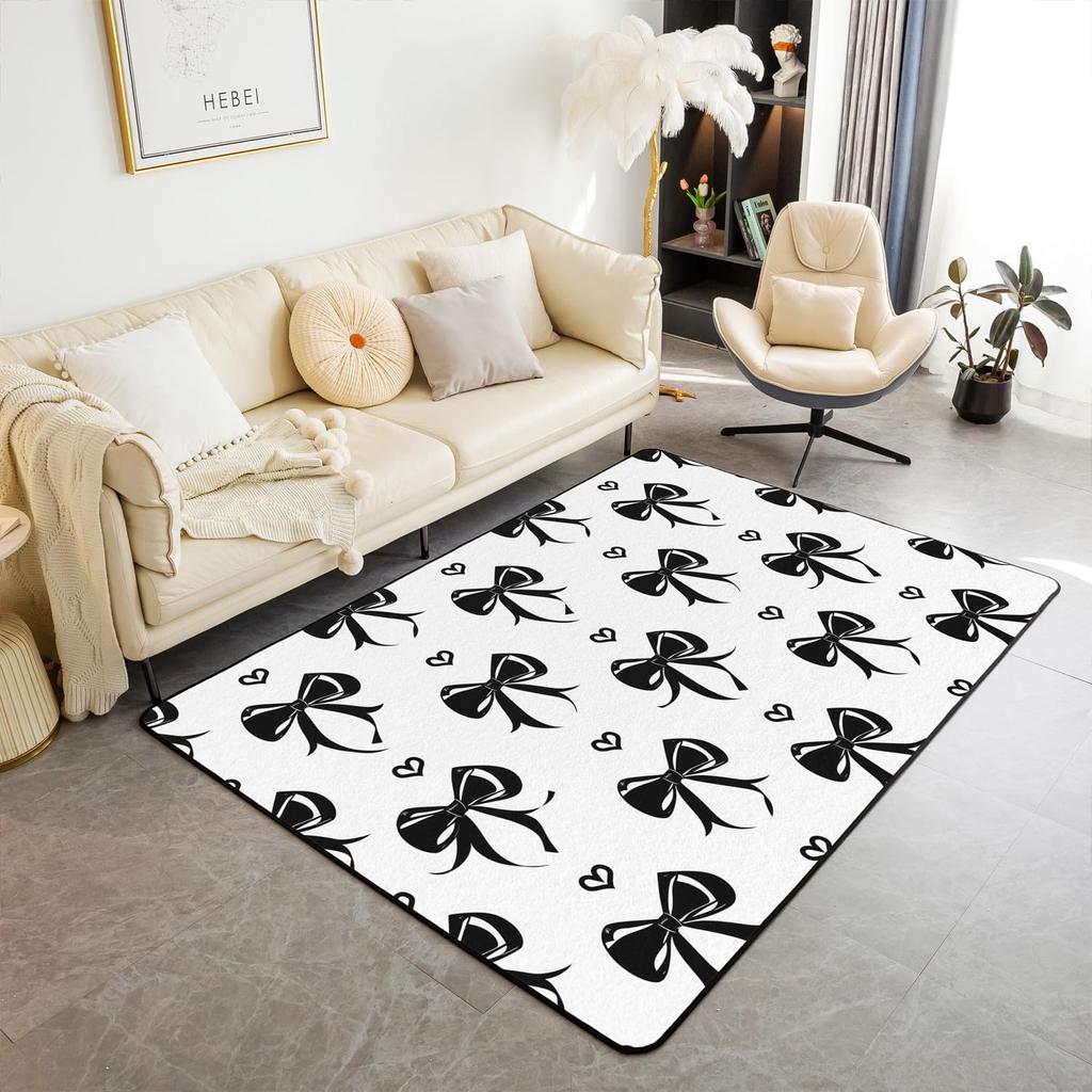 Erosebridal Bowknot Living Room Rugs for Girls, Girly Bow Knot Decorative Carpet Stripes Diamond Area Rug 6'6" x 4'11" for Kids Women, Kawai
