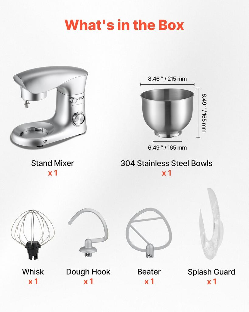 Stand Mixer, 4.2 L Electric Kitchen Mixer, 1500W Dough-Mixer, 10 + Pulse Speeds Tilt-head Food-Mixer with Stainless Steel Bowl, Dough Hook, Whisk,