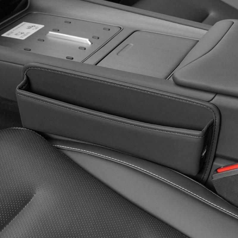 1pc Black Leather Car Seat Gap Organizer