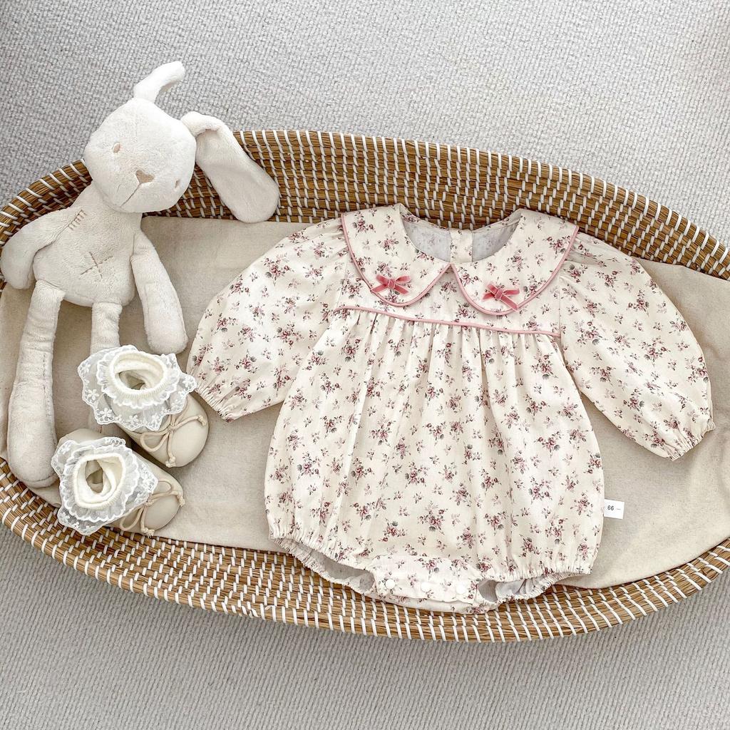Sweet Floral Baby Girl Long Sleeve Bodysuit Cute Spring Romper For 100 Days Celebration
