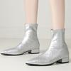 Bottines Élégantes pour Femmes Automne Hiver Chaussures 2024 Luxe Soie Argentée Botte Courte Talons Bas Chaussures Chaussure Dames Grande Taille
