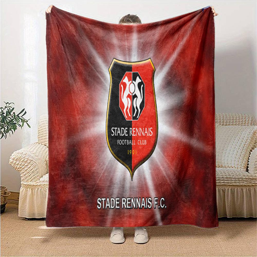 Stade Fc Emblem Flannel Blanket, Soft Polyester, Modern Design, All-Season for Camping, Travel, Gifts for Holidays or Birthdays