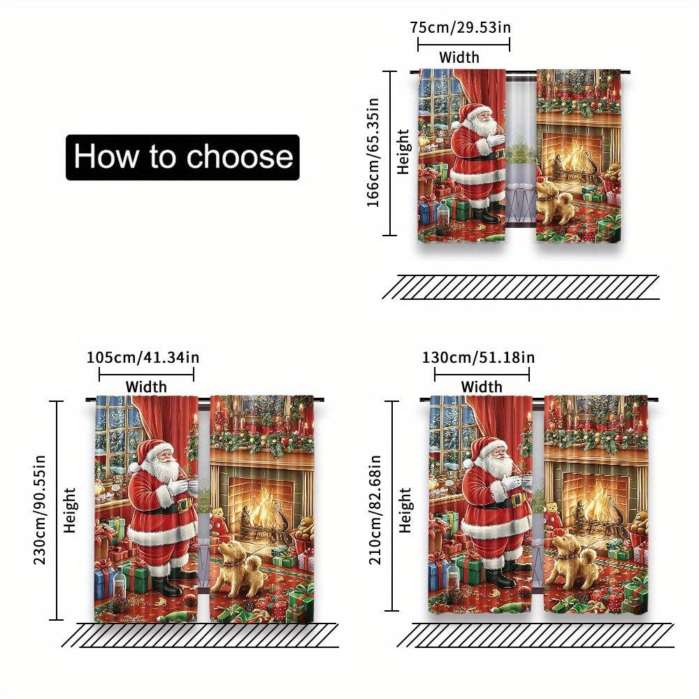 Christmas Santa Tree Pet Curtains Polyester Light Blocking Living Room Bedroom Decor Set Of 2 Made With Rod Pocket Machine Washable