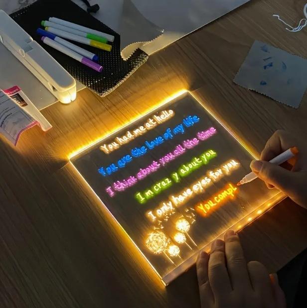 Non-Toxic Led Drawing Board Luminous Wordpad Diy Acrylic Board With Colour Pens Led Note Board Kid Drawing Toy Blackboard With Night Light