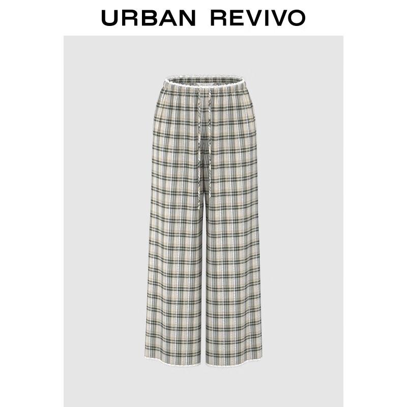 

UR Women s Plaid Cotton Wide-Leg Pants with Lace Trim L