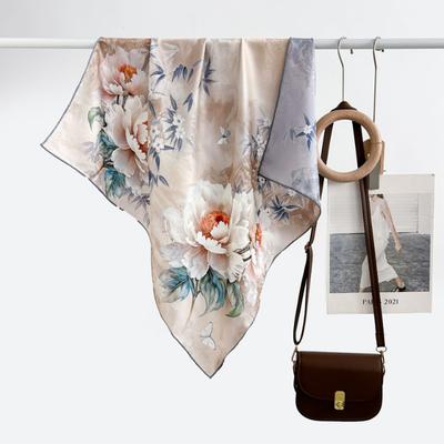 New Peony Silk Dill Silk Scarf Women's Premium Sense Heavy 19 Mm 100% Mulberry Silk Medium Square Scarf