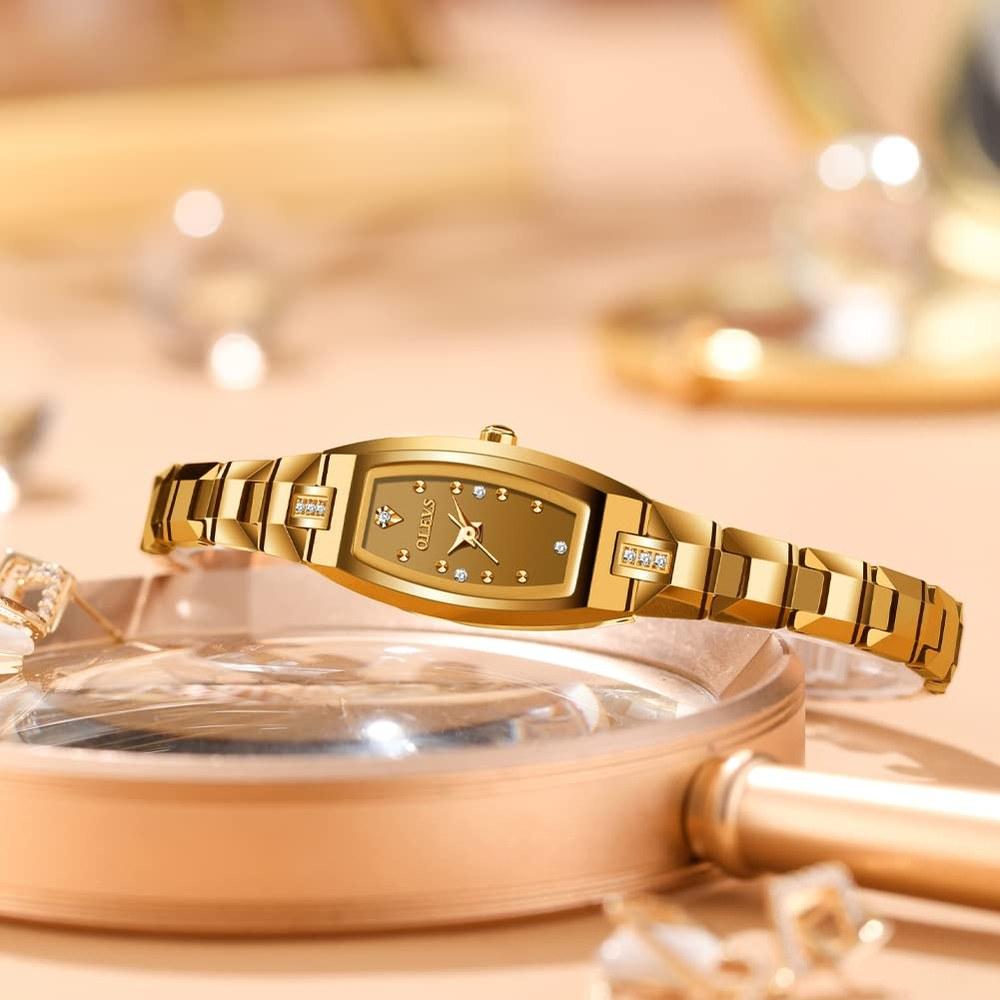 OLEVS Women's Slim Tonneau Watch Rose Gold Tungsten Steel Square Face Diamond Quartz 3 ATM Water Resistant Gift 5501