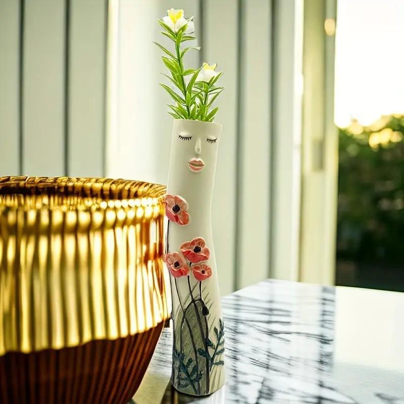 Handcrafted Resin Face Vase Decorative Sculpture Home Garden Outdoor Tabletop Art Gift