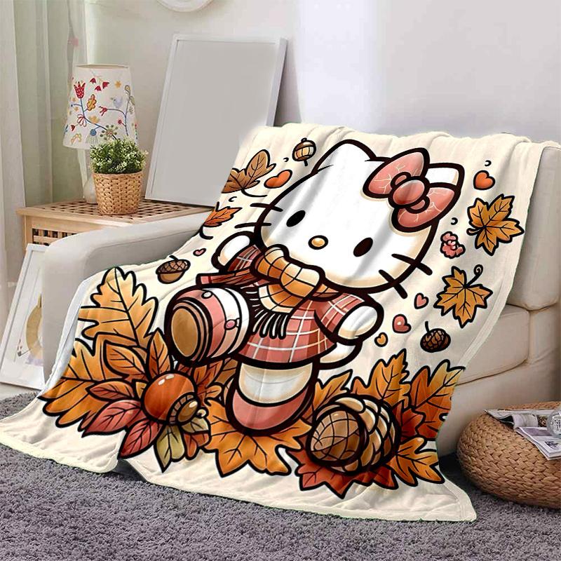 1pc Hello Kitty's Cozy Autumn Adventure Blanket, Soft and Warm Home Decorative Throw Blanket for All Seasons, Living Room, Travel, Camping, Car Blanke