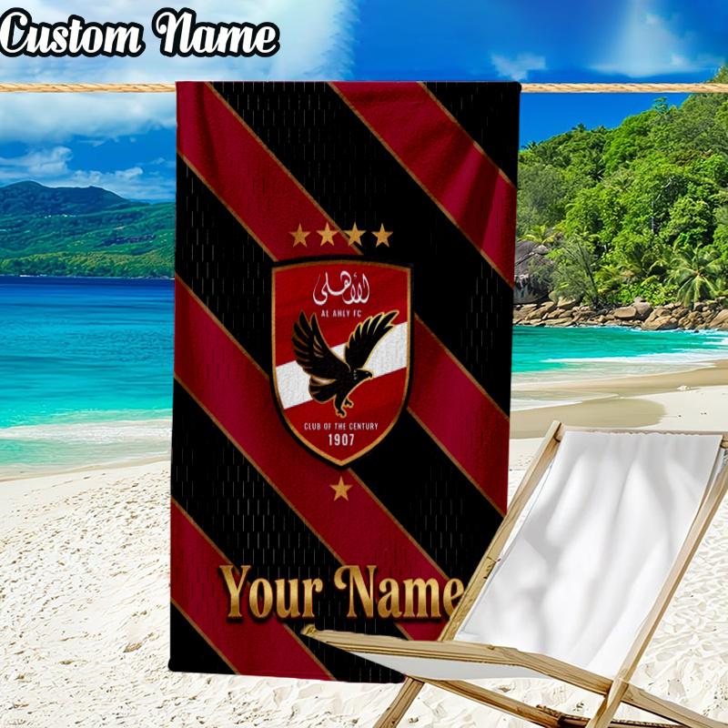 Custom Name Al Ahly Football Beach Towel - Soft, Ultra-Absorbent Microfiber, Lightweight, Perfect for Beach, Parties, Travel, Camping