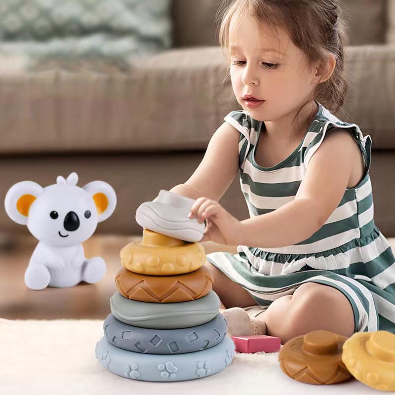 Baby Montessori Sensory Intellectual Development Set, Developing Fine Motor Skills, Koala Stacking Tower Learning Toys