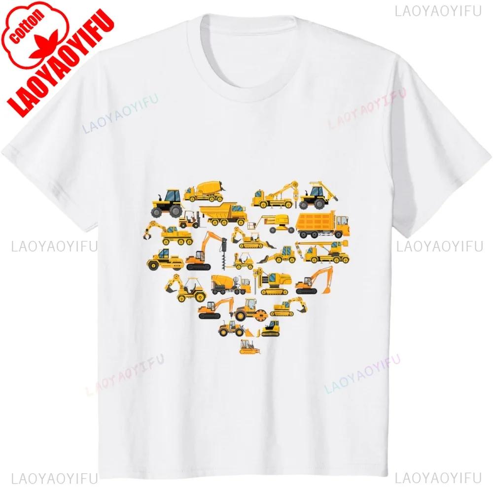 Types Of Construction Excavator Bulldozer Truck Crane Unisex Tshirt Summer Building Blocks Breathable Shirt Common Design Tops