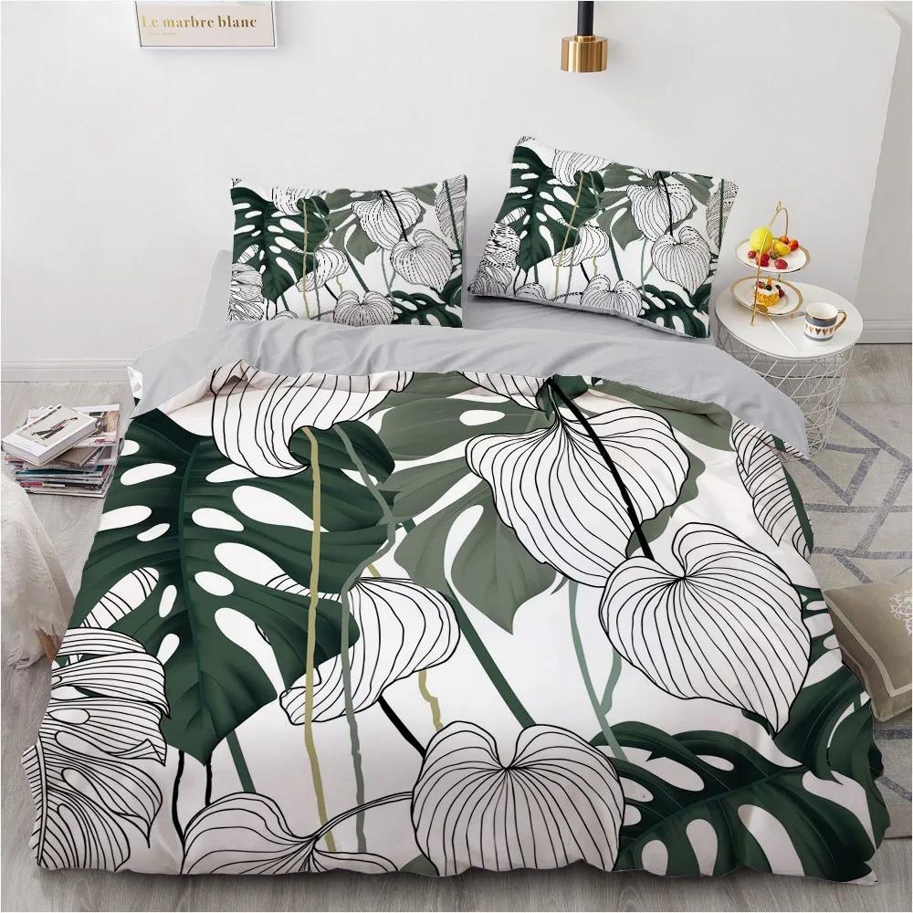 Flower Bird King Queen Duvet Cover Colorful Tropical Floral Bedding Set For Women Watercolor Plant 23Pcs Polyester Quilt Cover