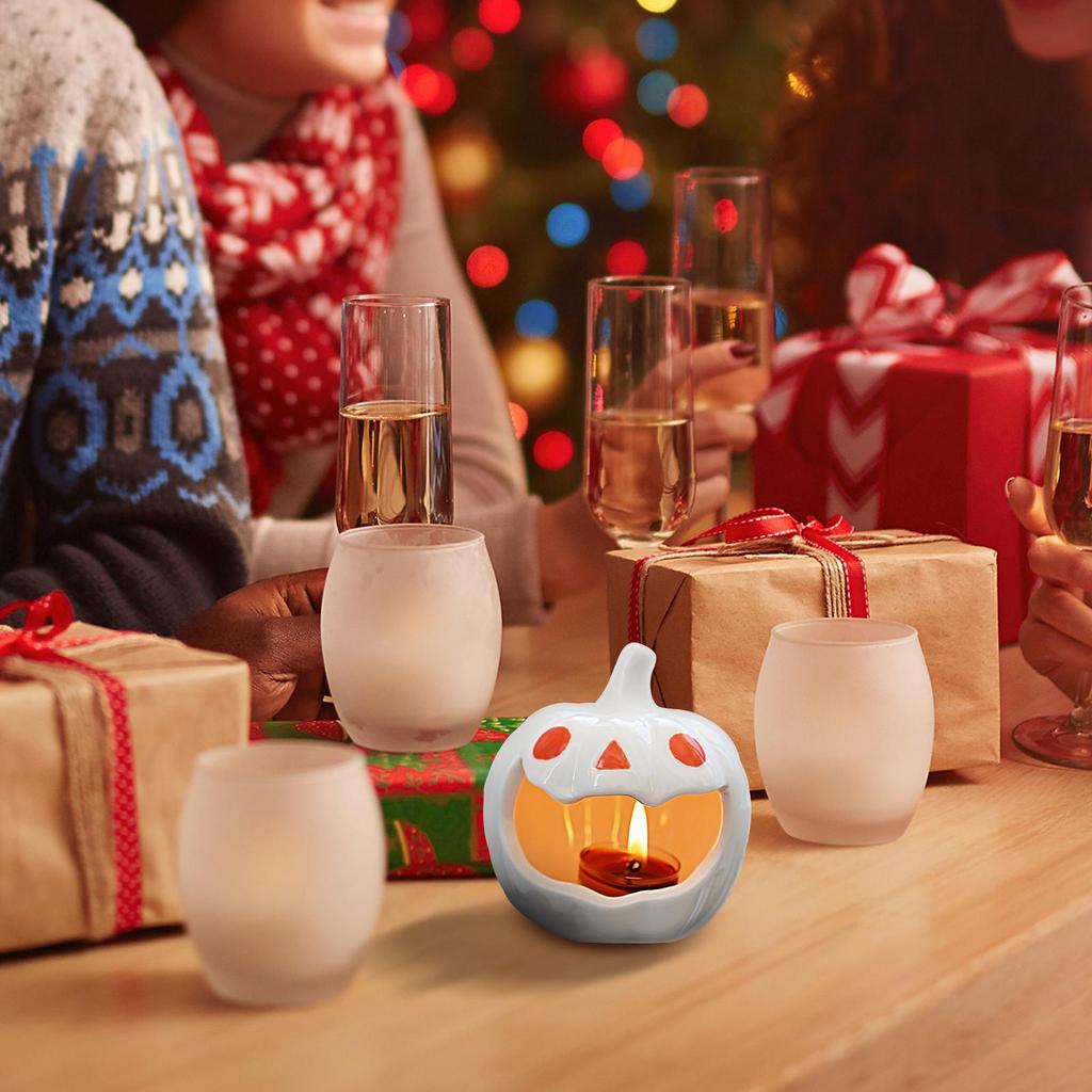 Candlestick Holders Halloween Pumpkin Candlestick Ceramic Candle Holder Desktop Atmosphere Ornament For Mantel Bathroom Living