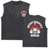 Men's Vintage Washed Sleeveless T-Shirt Powerhouse Gym Print Bodybuilding Tank Top Cotton Casual Muscle Fitness Vest
