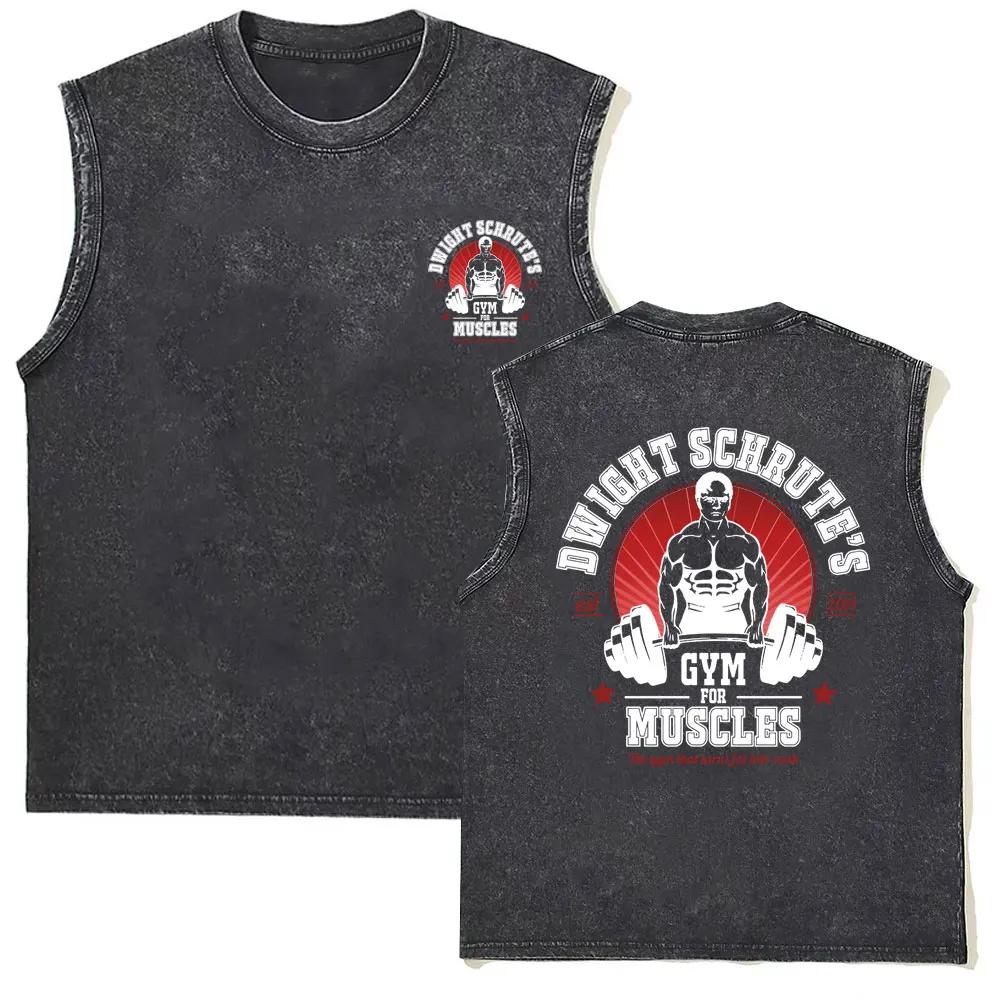 Men's Vintage Washed Sleeveless T-Shirt Powerhouse Gym Print Bodybuilding Tank Top Cotton Casual Muscle Fitness Vest