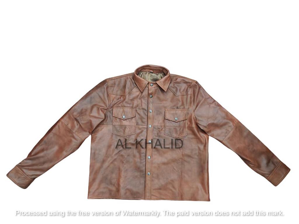 New Men Shirt Brown Handmade Lambskin Leather Stylish Real Soft Party Casual Fit