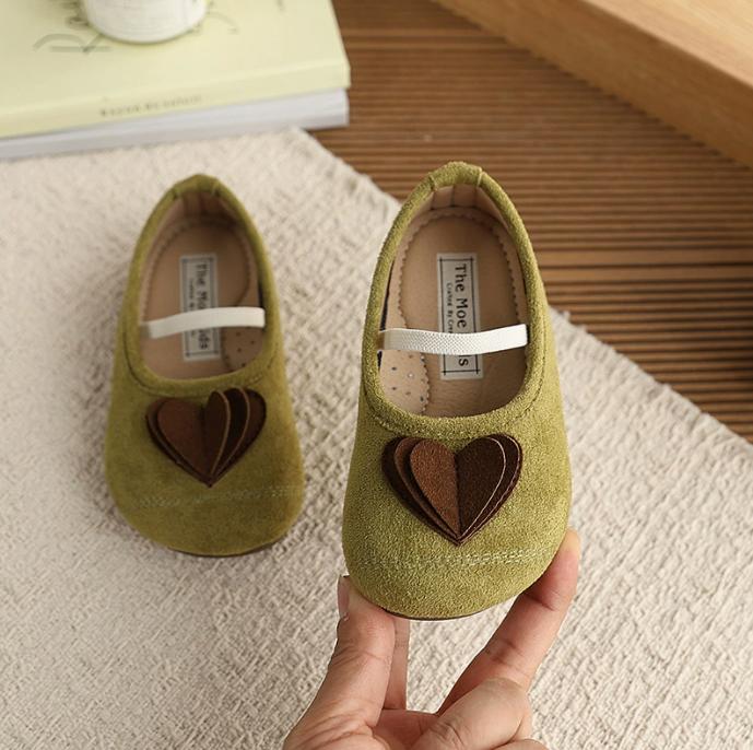 

Red Heart Patch Suede Ballerina Shoe Kid Girl Round Toe Elastic Band Pink Green Ballet Flat Baby Child Soft Sole Colorful Loafer 22