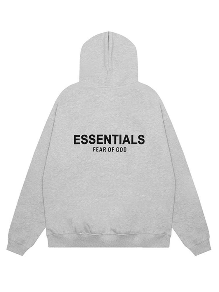 FOG Essentials Men's Loose Fit Velvet Hoodie, Double-Stitched with Heat Transfer, Trendy American Brand.