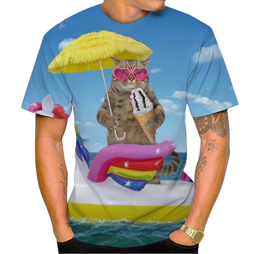 New Interesting Cat Pattern 3d Printing T-shirt Men's And Women's Children's Summer O-neck Harajuku Street Thin Breathable Top