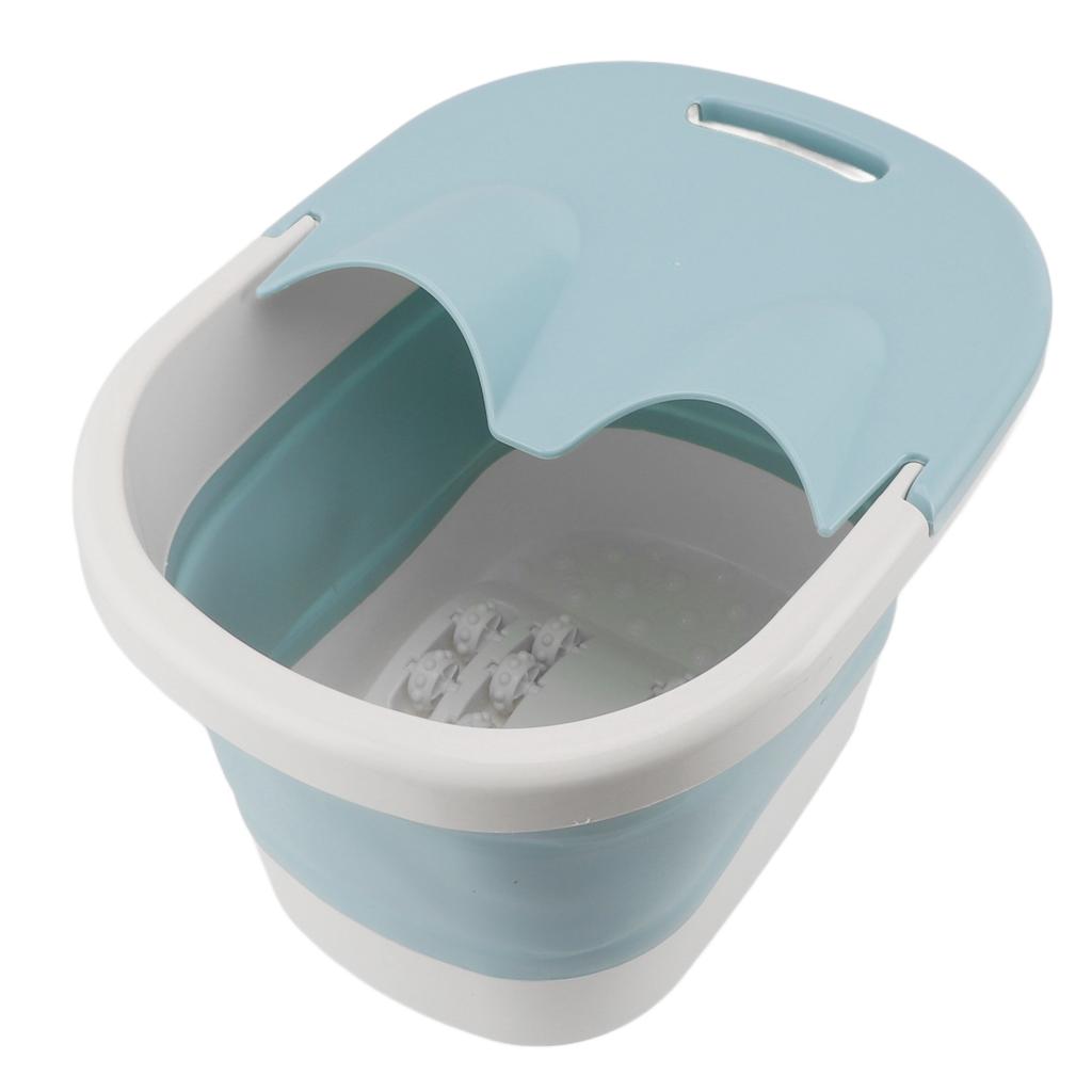 Foot Bath Tub Heightened Collapsible Portable Massage Function with Lid Foot Soaking Bucket for Home Blue