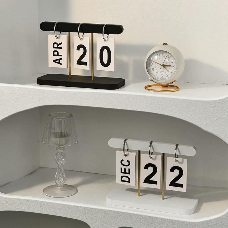 New Flip Wooden Perpetual Calendar Flip Month Date Display Desktop Schedule Planning Home Decoration Office Decor