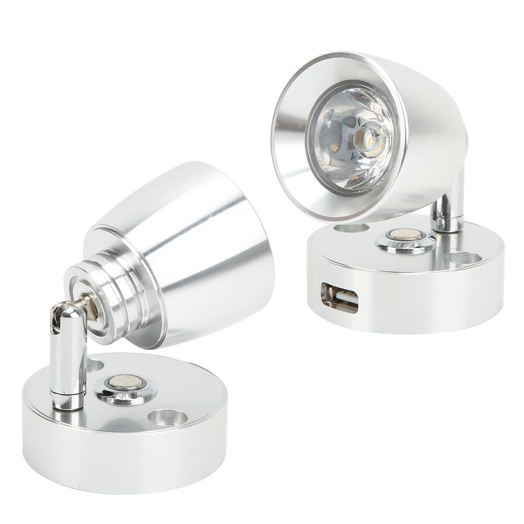 RV LED Reading Light Press Dimming Switch USB Port Wall Mount Car Interior Light for Caravan Camper Boat Silver Neutral