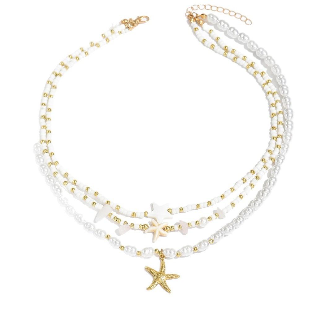 Star Pearl Pendant Necklace With Multi Layer Chain For Women And Men