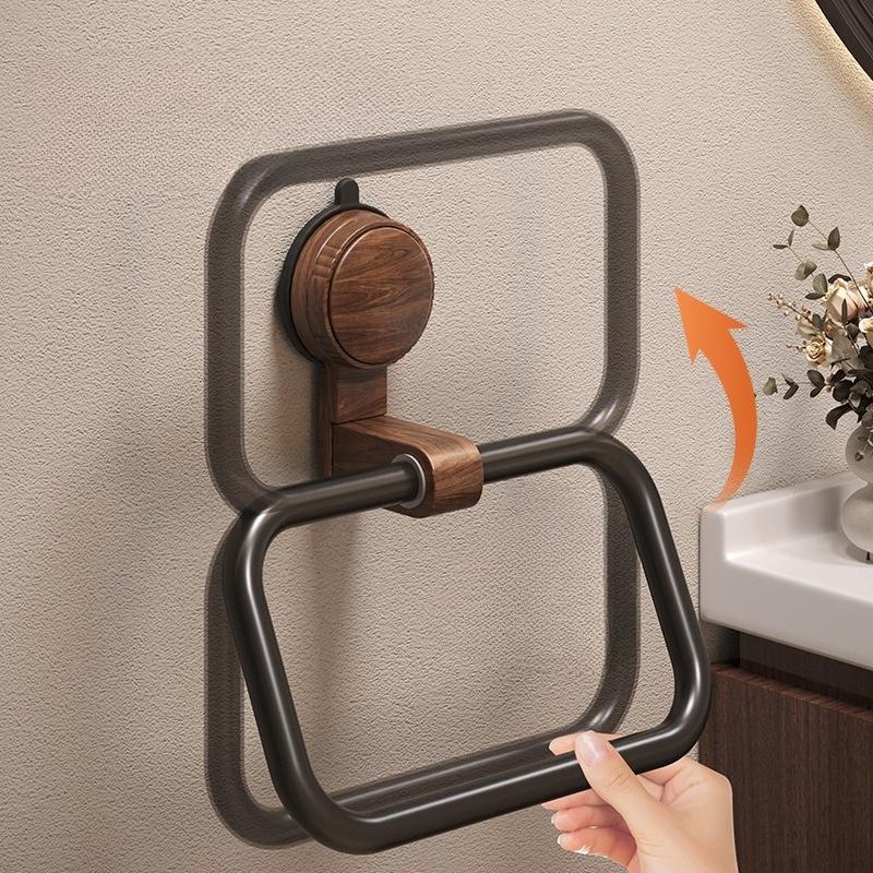 Bathroom Suction Cup Walnut Towel Rack Mid-century Modern Wall-mounted Bathroom Towel Ring Without Punching Bathroom Hook