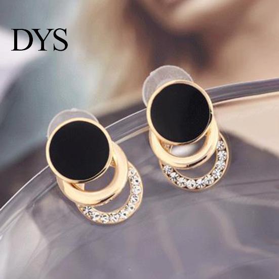 Earrings 1 Pair Ear Studs Multi-layer 3 Round Rings Black Circle Multilayer Gift Fashion Jewelry Sparkling Rhinestone Women for Daily Stud