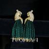 Vintage Zircon Parrot Earrings with Red Tassels and Detailed Craftsmanship