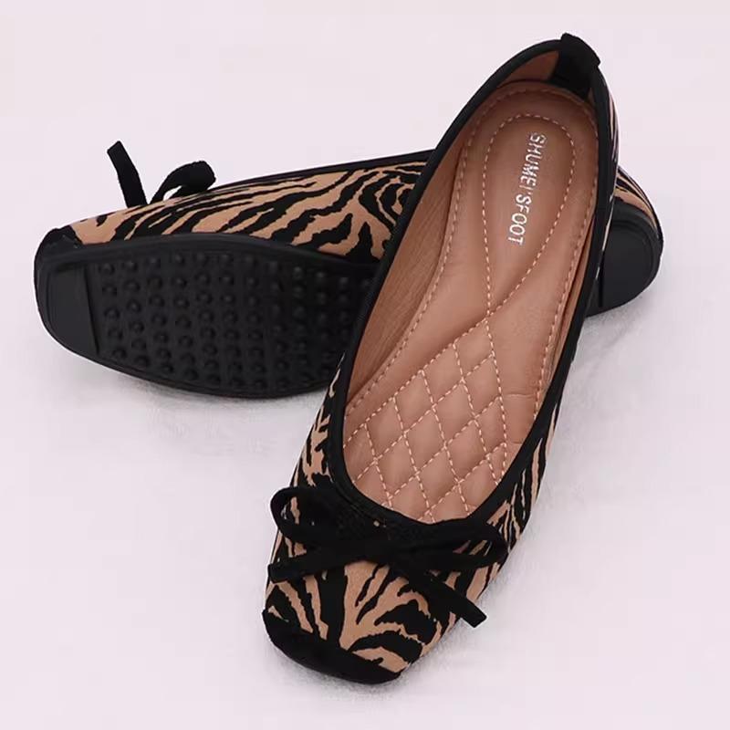 Fashion Flat Shoes for Women Spring Autumn 2025 New Bow Square Toe Leopard Zebra Print Plus Size Women's Shoes Loafers Ladies Shoes