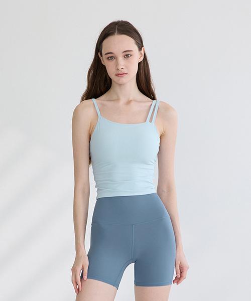 Reina Mora Asymmetrical Strap Crop Tank Spa Blue 2
