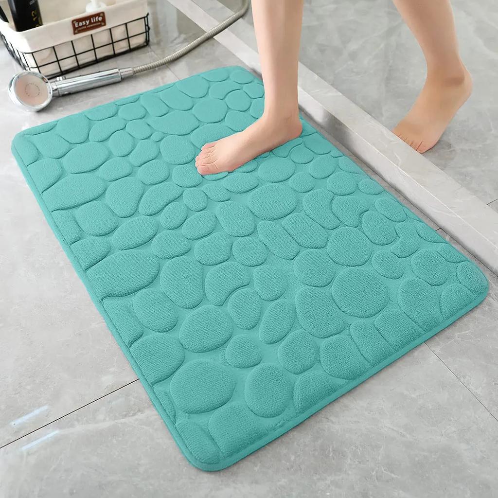 1pc Memory Foam Embossed Velvet Carpet Bathroom Living Room Non-Slip Mat Cobblestone Floor Mat Home Furnishings