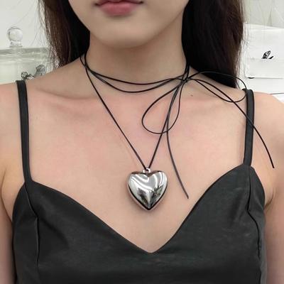 Jewelry Adjustable Wax Thread Choker Item Jewelry Simple Personality Big Love Pendant Necklace Female