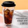 Espresso Cups 12OZ,Double Walled Clear Glass Coffee Cup with Silicone Lids,Reusable Drinkware for Iced Americano,for Home Office