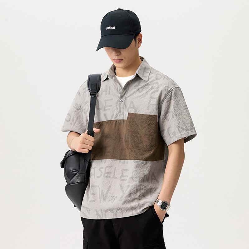 New Summer Retro Ice Silk Bubble Textured Shirt Lapel Loose Casual Short-sleeved Shirt