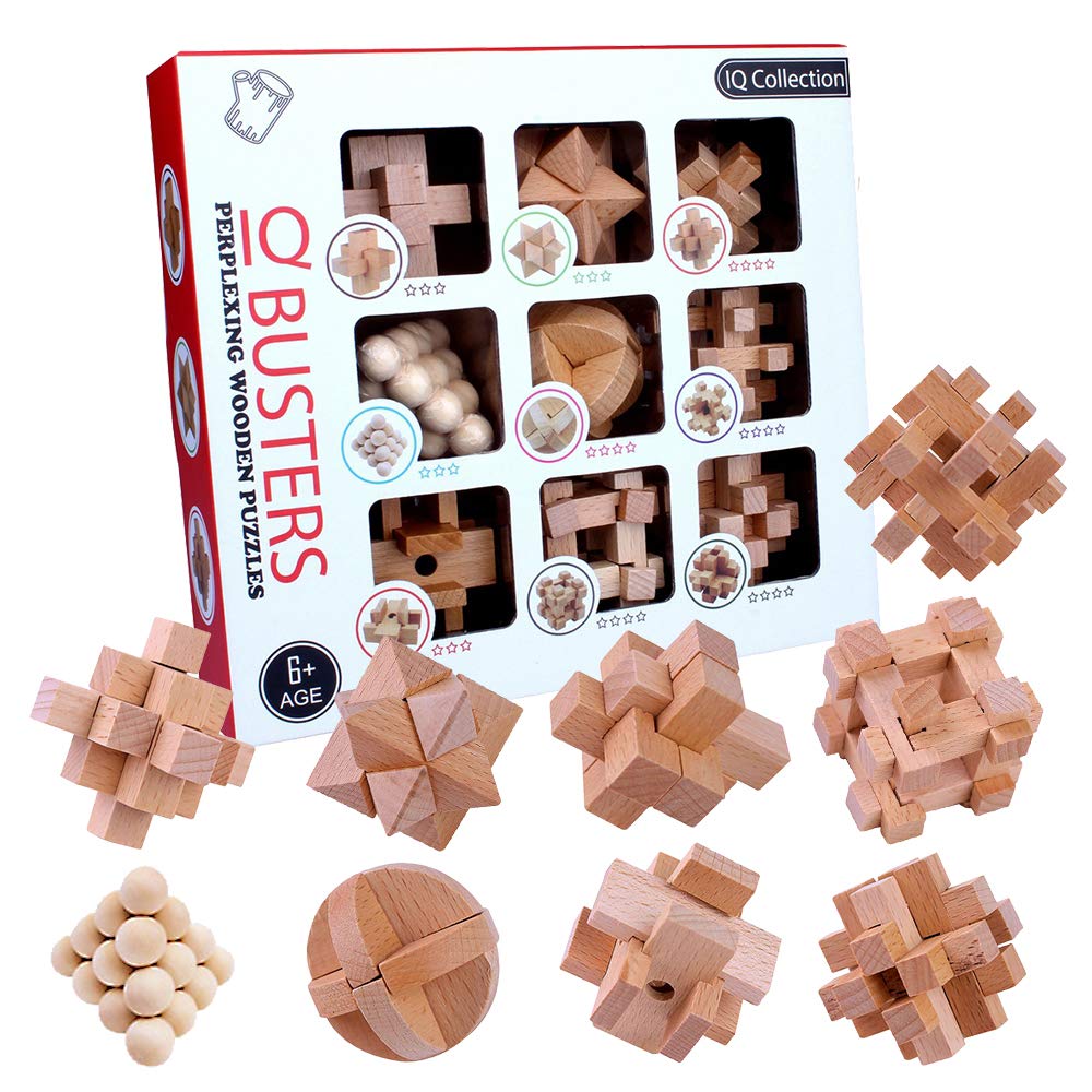OBEST Kongming Puzzle, Wooden Puzzle, Time Killer, 3D Puzzle, Stress Relief Toy Set, Includes Walkthrough, Suitable for Ages 6+