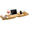 Bathtub Tray Extending Bamboo Bath Bridge Rack Tablet Free Soap Holder Includes Glass Holder Removable Shelf Book Rest Face Towel Slot Snack Space