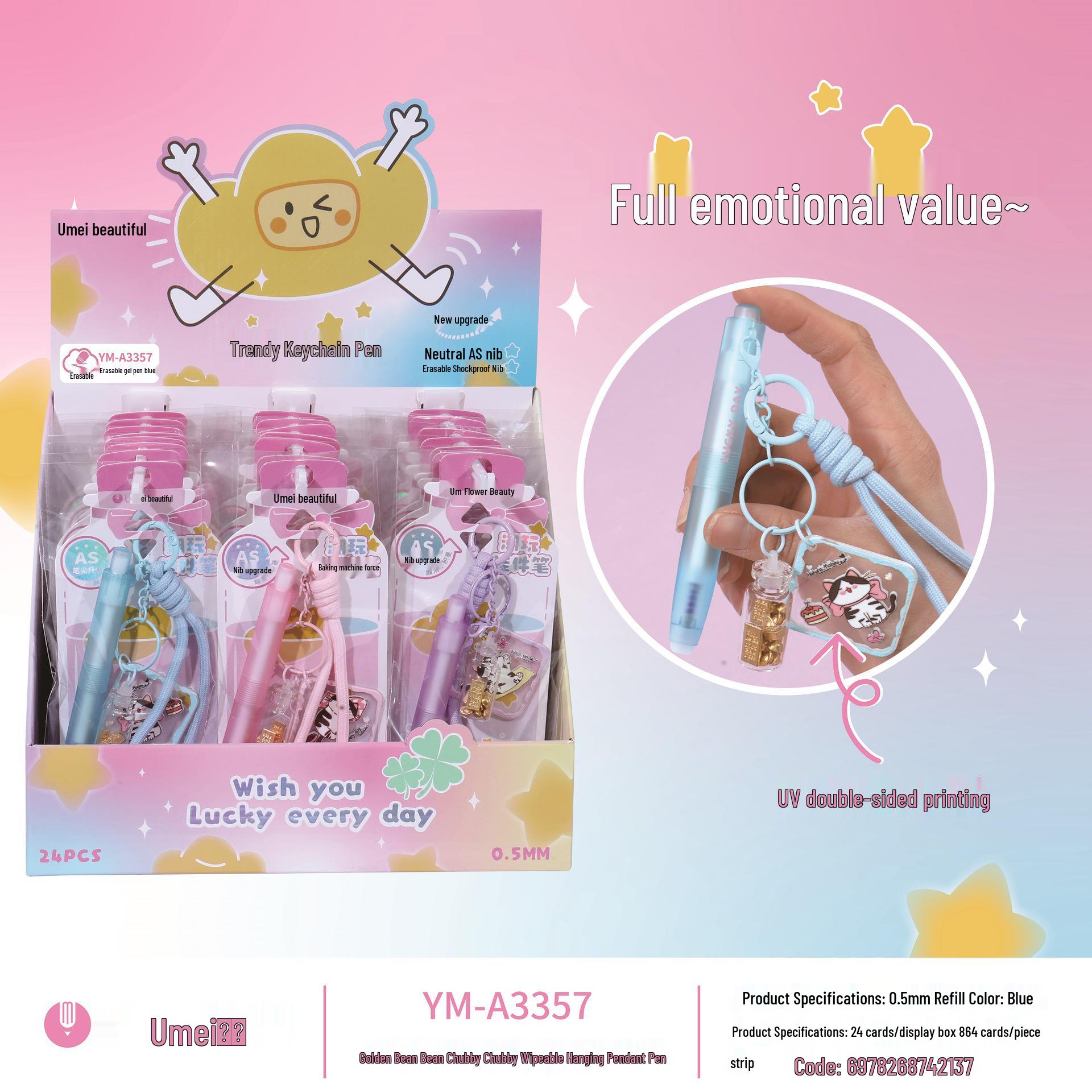 Youmei 3357 Chubby Erasable Gel Pen - Crystal Blue Portable Pocket Edition Price per Card