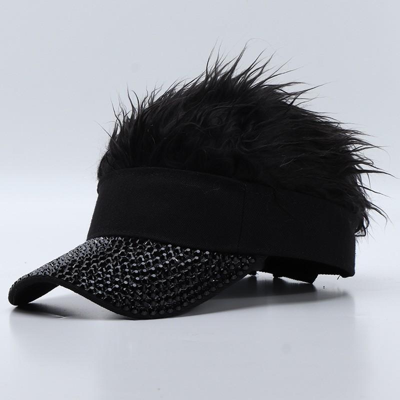 Colorful Flag Simulation Wig Baseball Cap Fashion Rhinestone Sun Visor