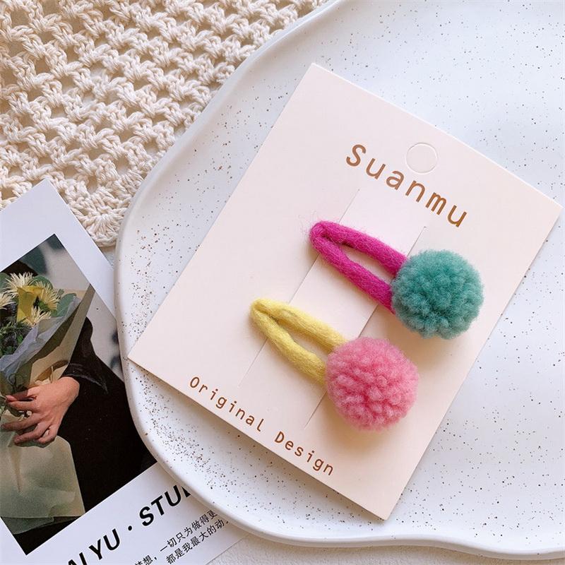 

2pcs/set cute Pompoms Hair Clip For Kids ball hairclip pink barrettes baby kawaii hair clips toddler girl hair accessories