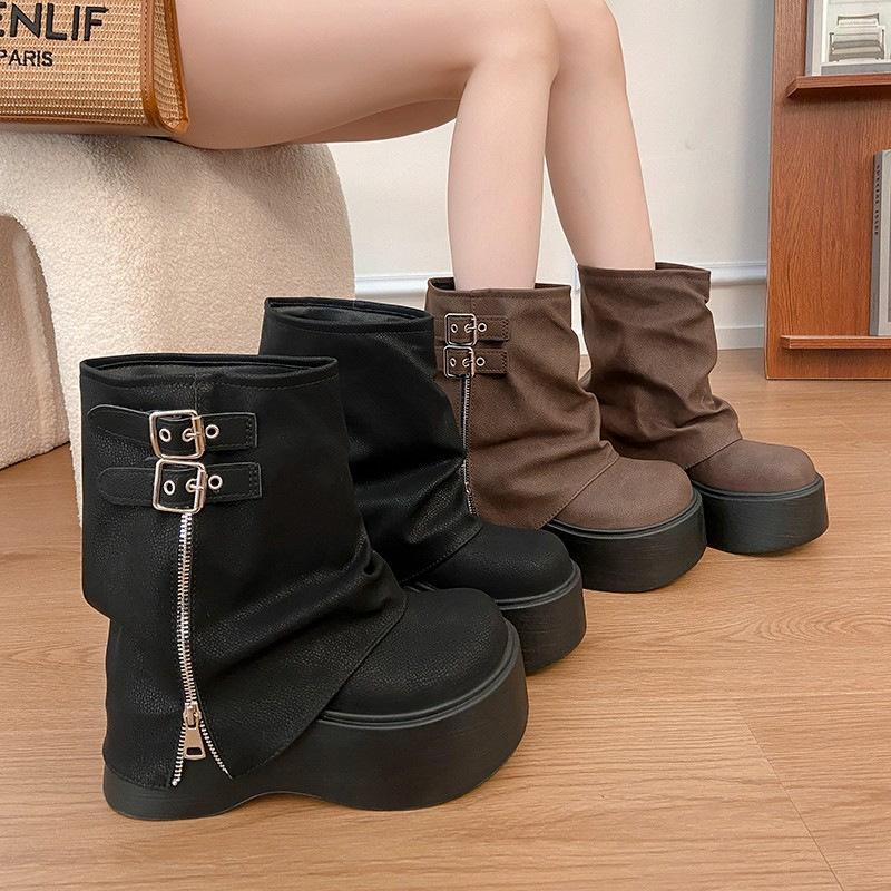 Autumn and Winter New Short Boots Women's Thick-soled Heightened Sweet and Cool Babes Small Trousers Martin Boots High-heeled Medium Boots