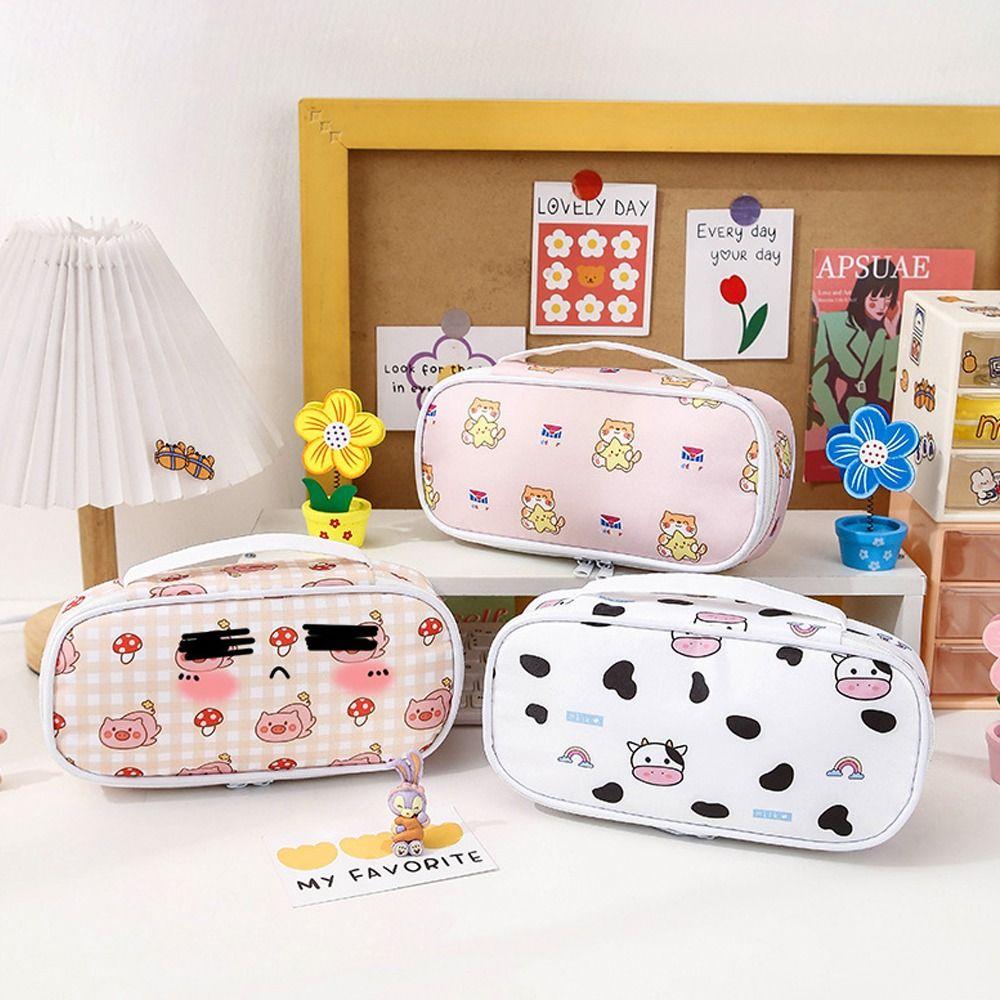 

Large Capacity Pencil Case Cute Cartoon Print Pen Bag Durable Storage Pouch Student Supplies