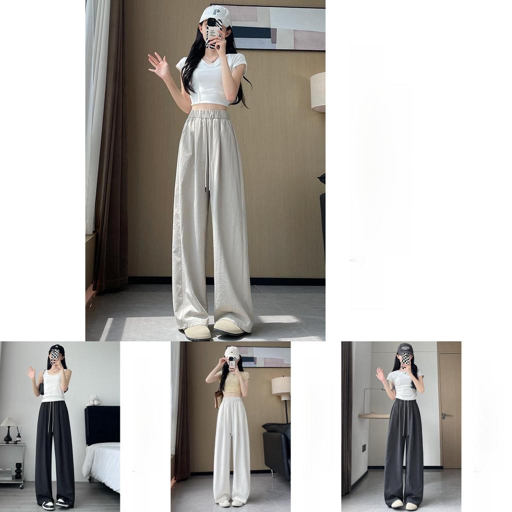 Summer Thin Polyester Wide Leg Pants For Women With Pockets For Casual Wear