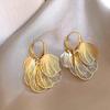 European and American 3D Ginkgo Leaf Pearl Tassel Stud Earrings